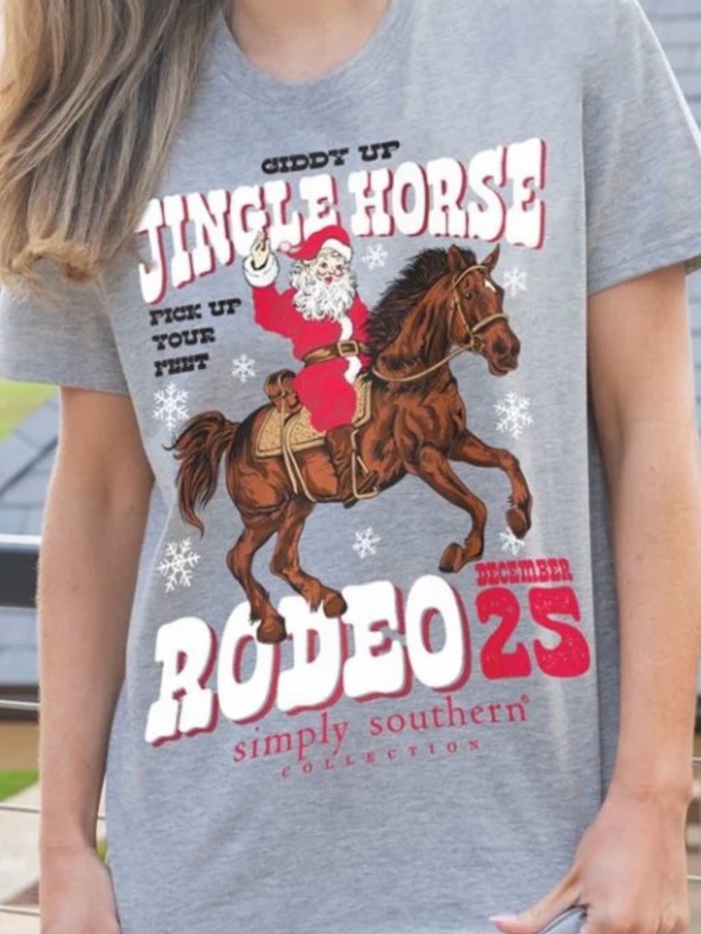 New Simply Southern Jingle Horse Rodeo Santa Christmas Shirt XXL 2XL